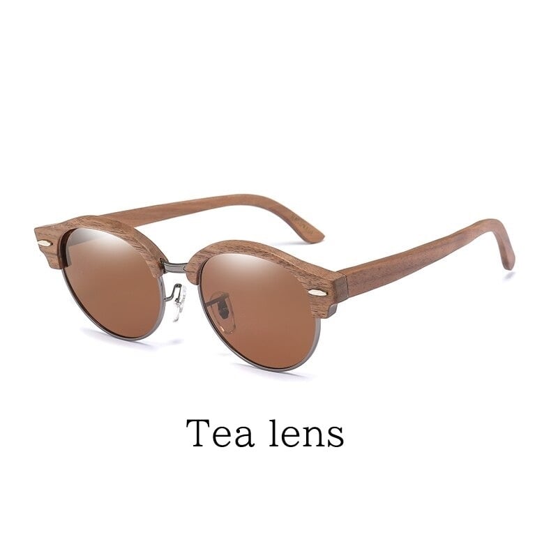 Wood Retro Round Semi-Rimless Sunglasses【BJ0523】