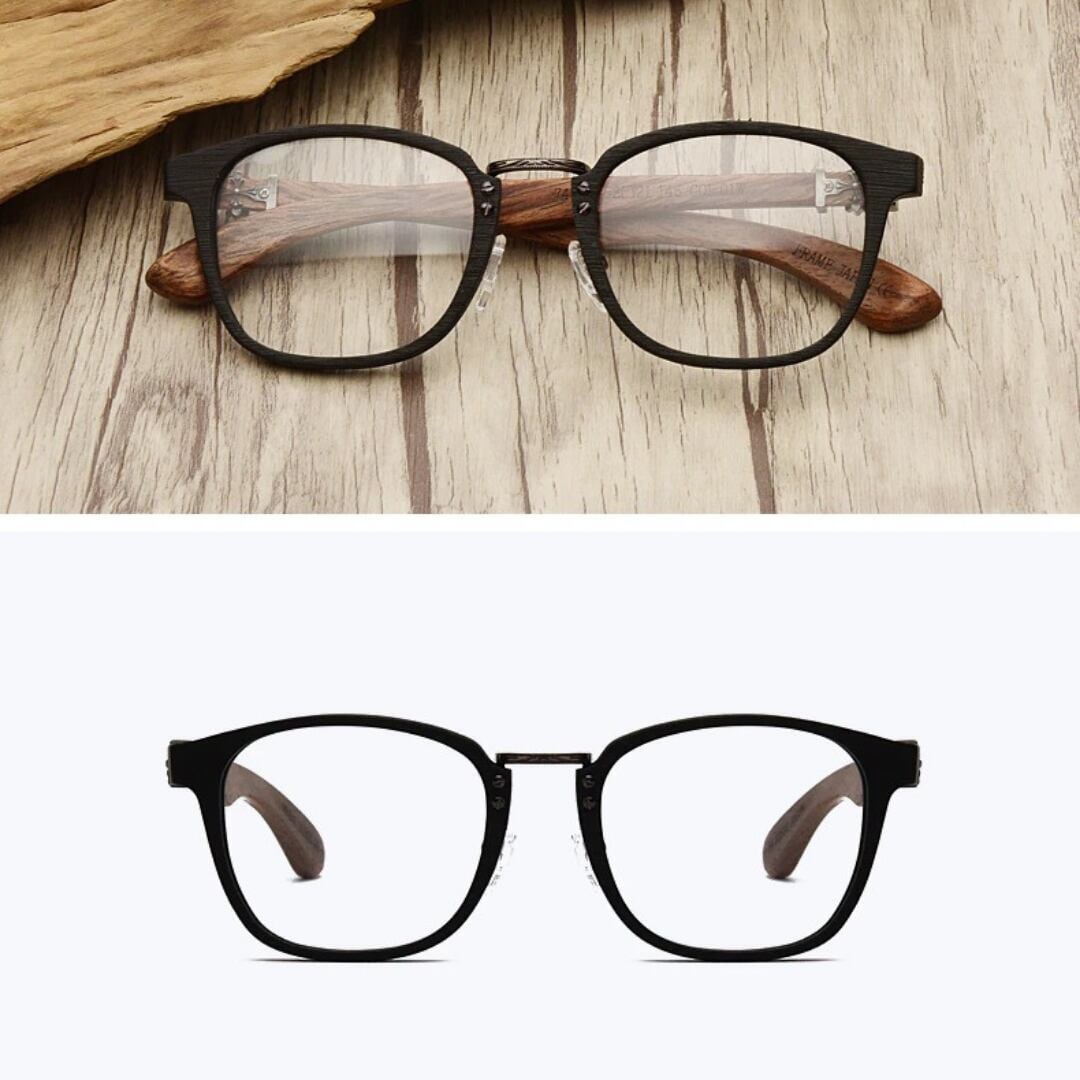 Wooden Frame Wellington Glasses（木製テンプルのウェリントンメガネ）【BJ0284】