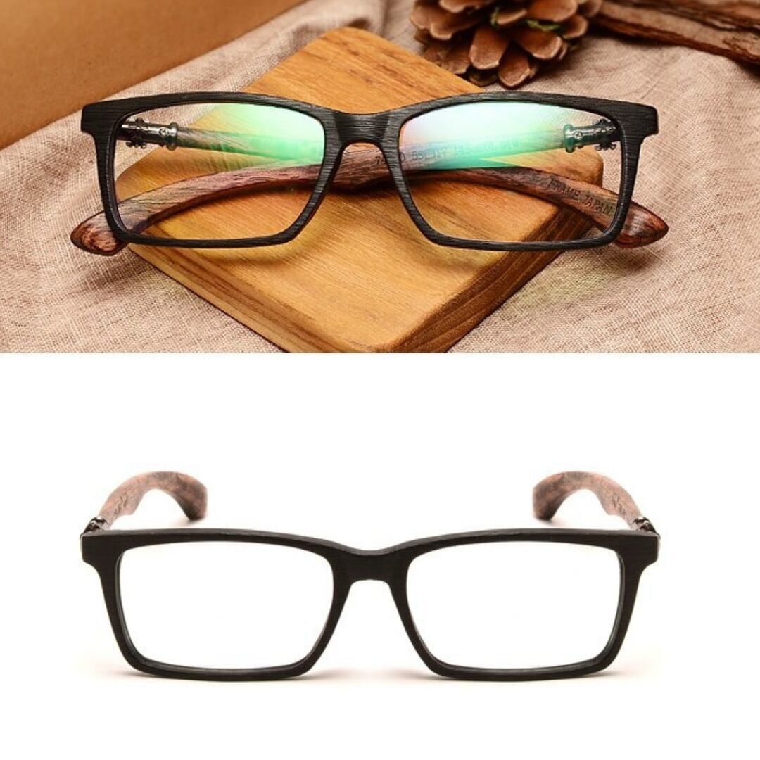 Wooden Square Clever Glasses（木製テンプルのスクエアメガネ）【BJ0285】