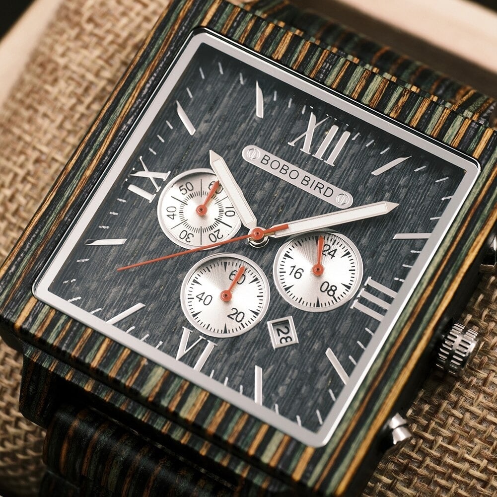 Dyed Wood Square Quartz Watch【BJ0554】