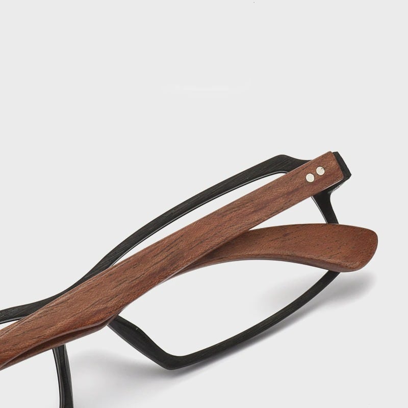 Wooden Square Plain Glasses（木製テンプルのスクエアメガネ）【BJ0003】