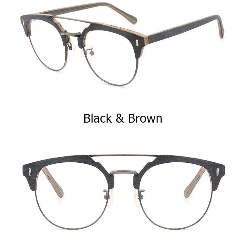 Wood grain glasses - Brow × Metal（木目とメタルのブロウメガネ）【BJ0011】