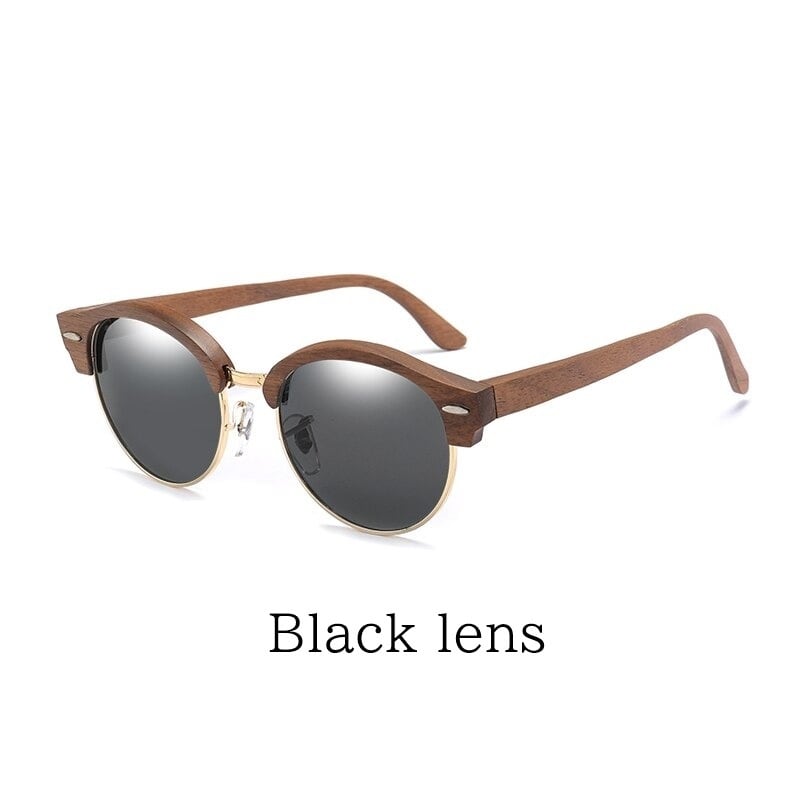 Wood Retro Round Semi-Rimless Sunglasses【BJ0523】