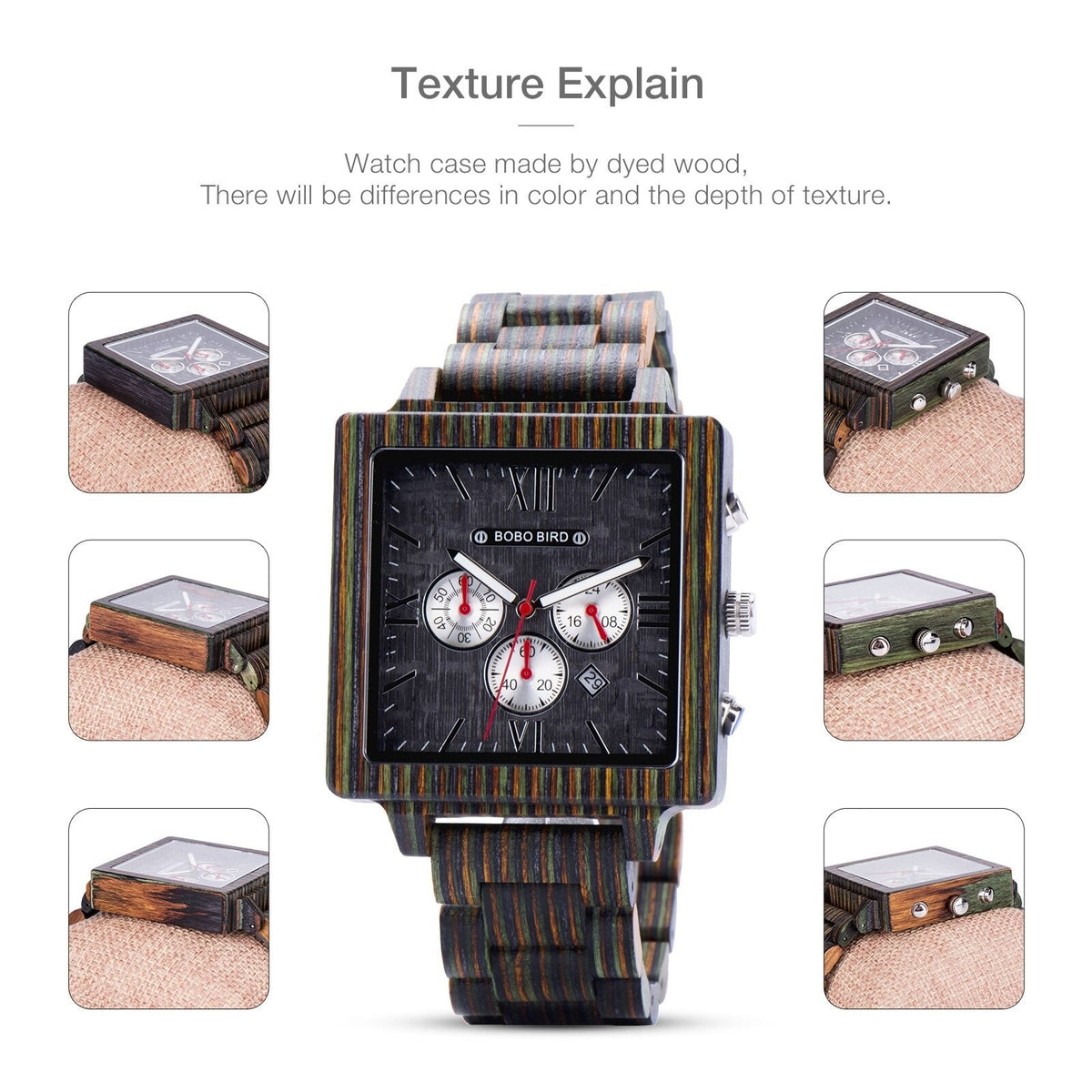 Dyed Wood Square Quartz Watch【BJ0554】