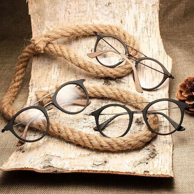 Wood grain glasses - Boston × Metal（木目とメタルのボストンメガネ）【BJ0132】