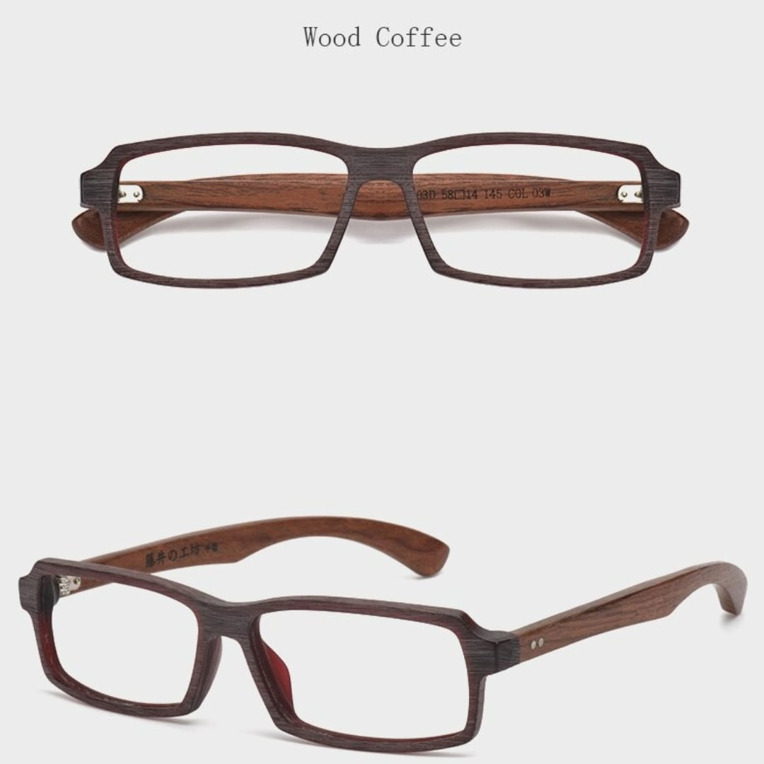 Wooden Square Plain Glasses（木製テンプルのスクエアメガネ）【BJ0003】