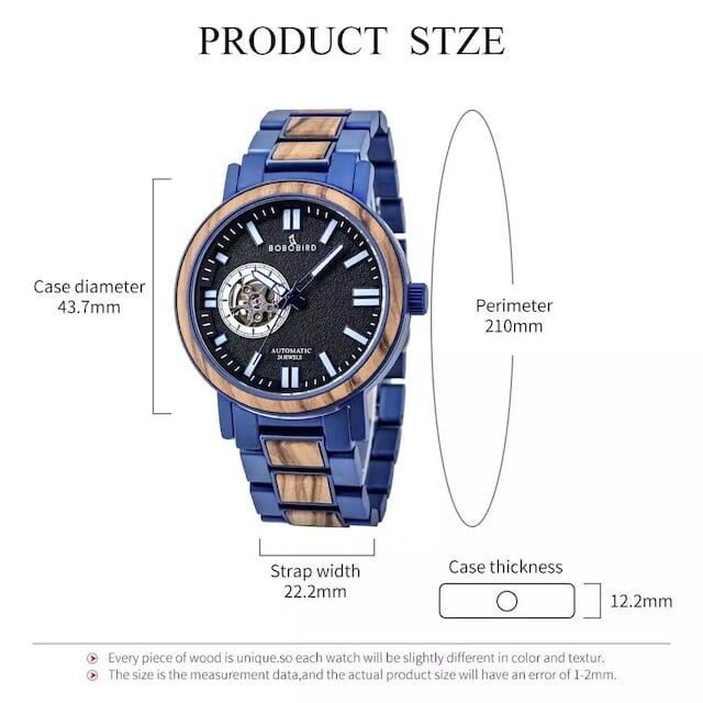 [5atm] Wooden Mechanical Watch - Luxury Blue【BJ2419】