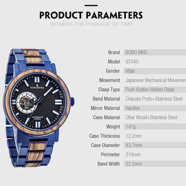[5atm] Wooden Mechanical Watch - Luxury Blue【BJ2419】