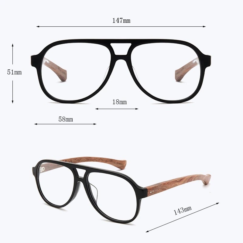 Wood Oversized Oblong Glasses【BJ0513】
