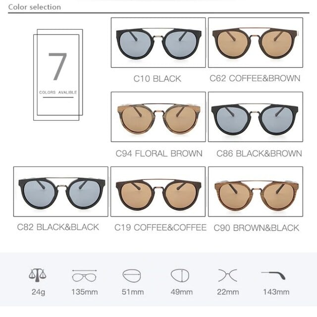 Wood grain sunglasses - Metal Bridge【BJ0181】