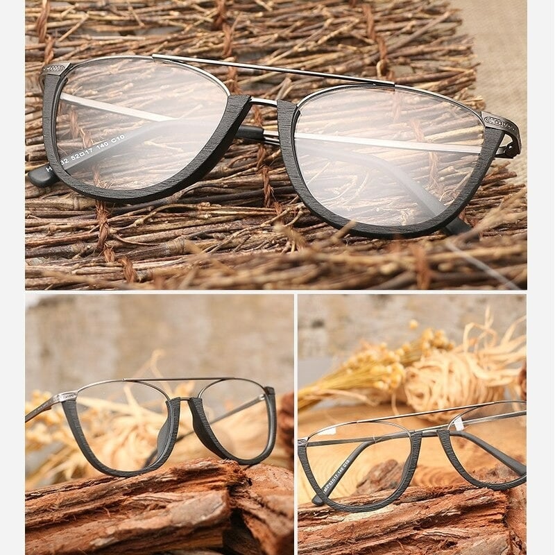 Wood grain glasses - Lower edge × Metal（木目とメタルの下縁メガネ）【BJ0015】
