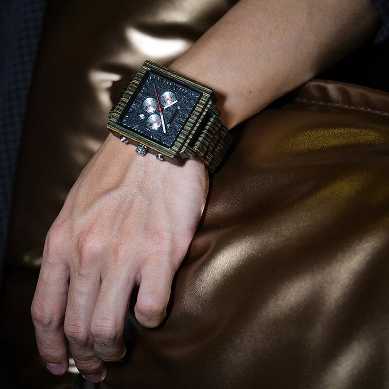 Dyed Wood Square Quartz Watch【BJ0554】