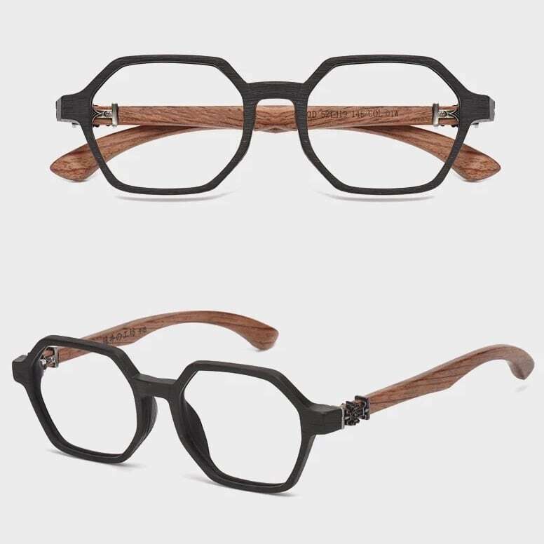 Wooden temple glasses - Logo Square【BJ2575】