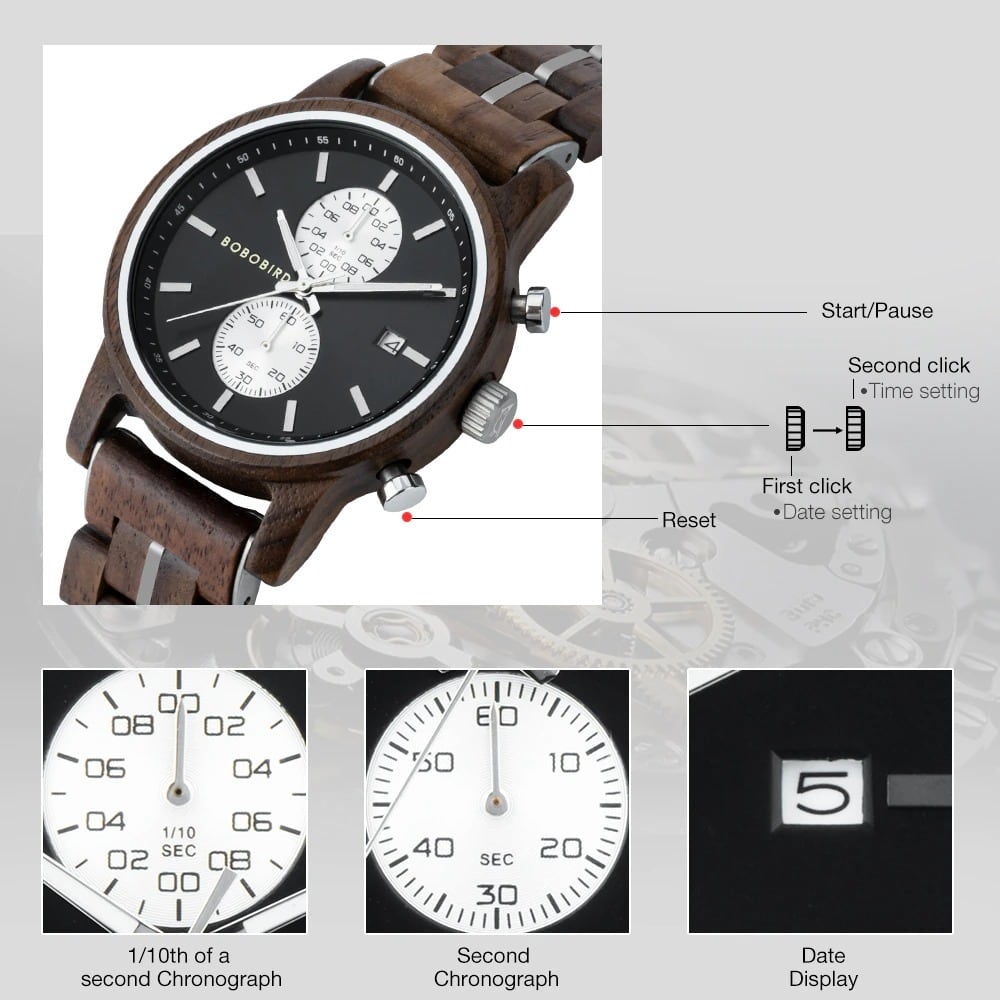Wood Chronograph Watch With Date Display【BJ0538】