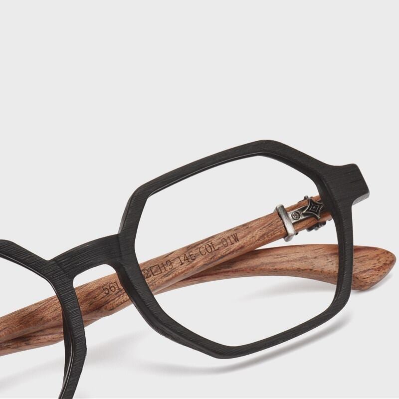 Wooden temple glasses - Logo Square【BJ2575】