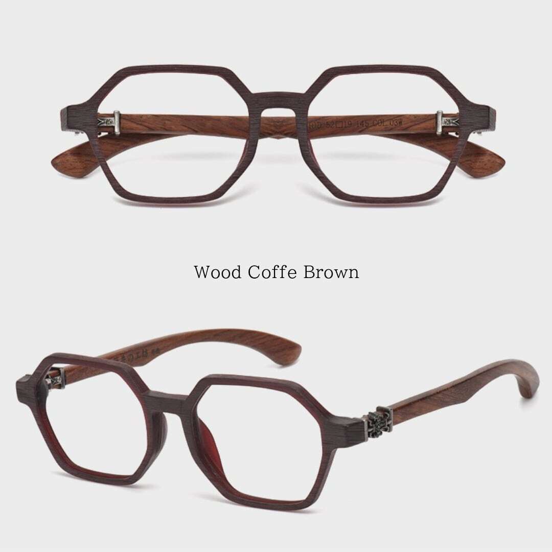 Wooden temple glasses - Logo Square【BJ2575】