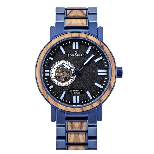 [5atm] Wooden Mechanical Watch - Luxury Blue【BJ2419】