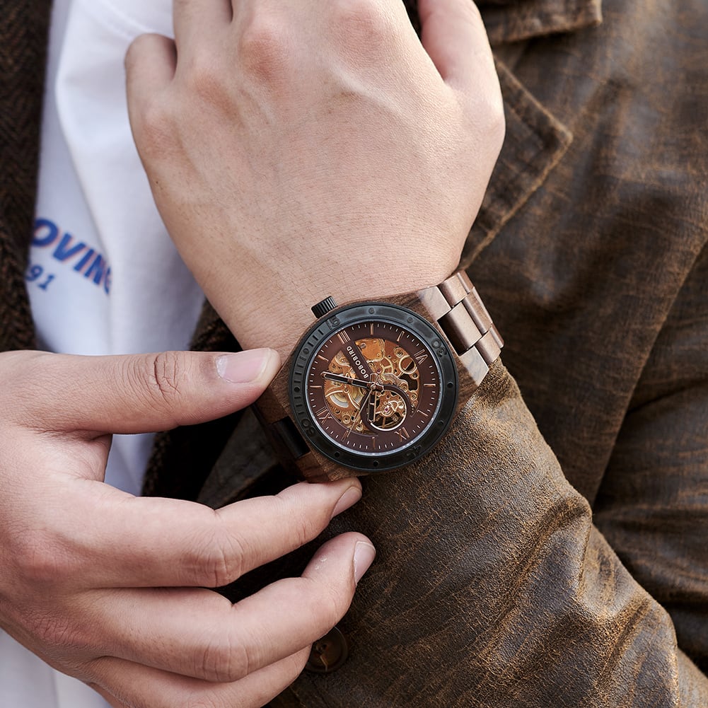Wooden Hollow Automatic Mechanical Watch【BJ0546】