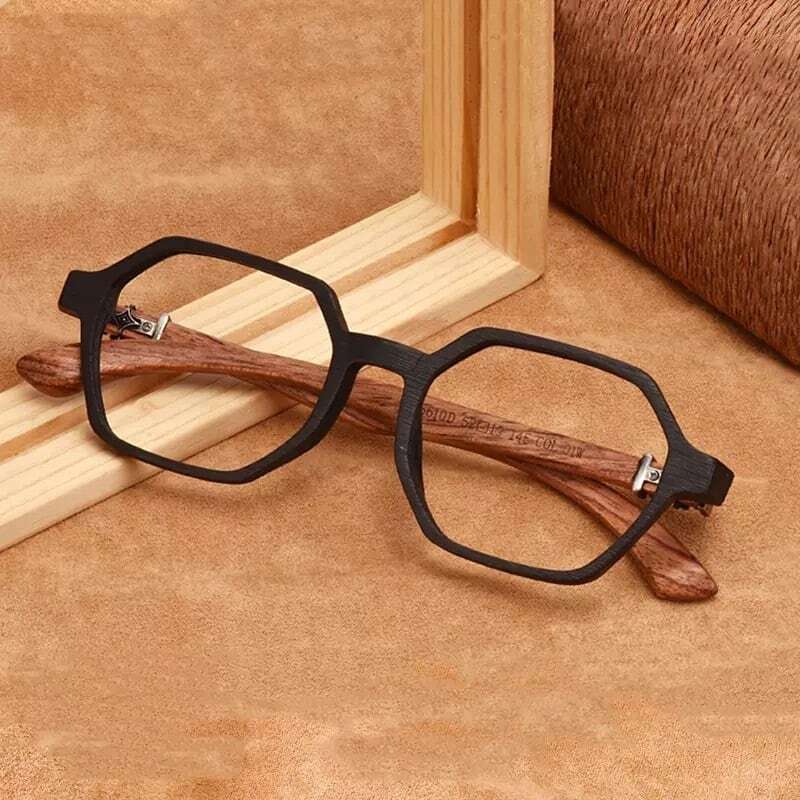 Wooden temple glasses - Logo Square【BJ2575】