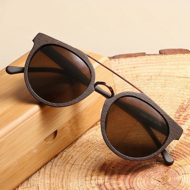 Wood grain sunglasses - Metal Bridge【BJ0181】