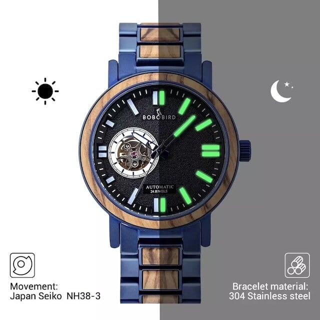 [5atm] Wooden Mechanical Watch - Luxury Blue【BJ2419】