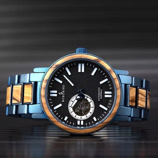 [5atm] Wooden Mechanical Watch - Luxury Blue【BJ2419】