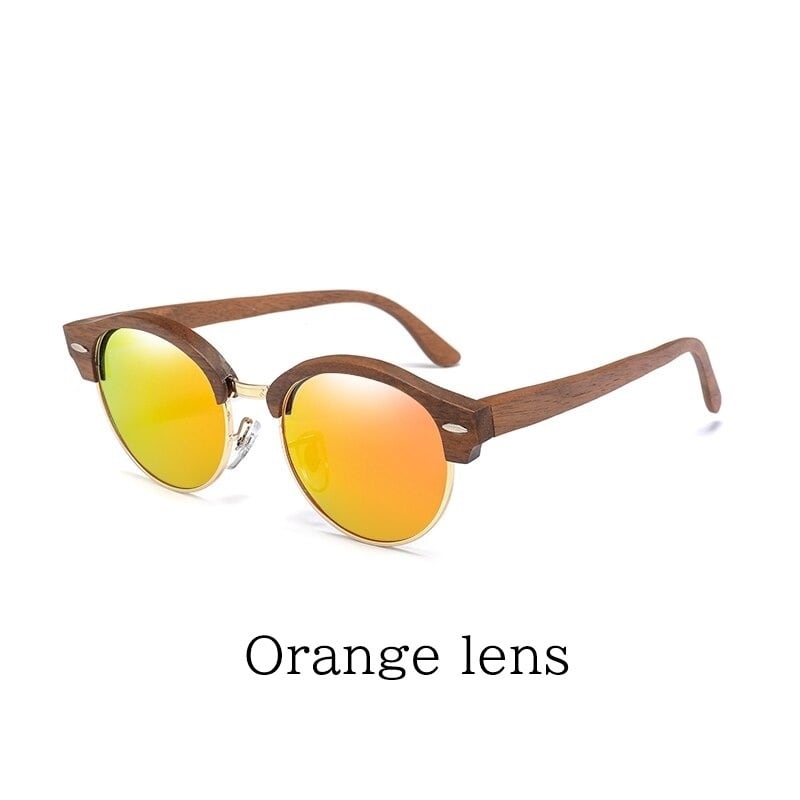 Wood Retro Round Semi-Rimless Sunglasses【BJ0523】