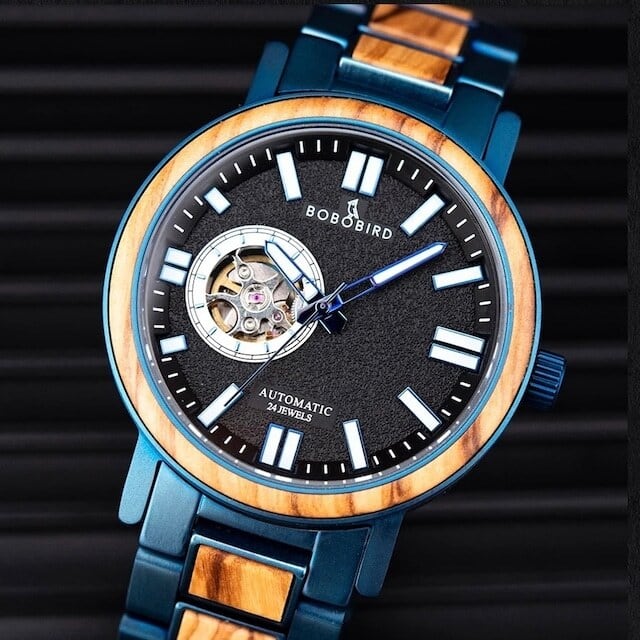 [5atm] Wooden Mechanical Watch - Luxury Blue【BJ2419】