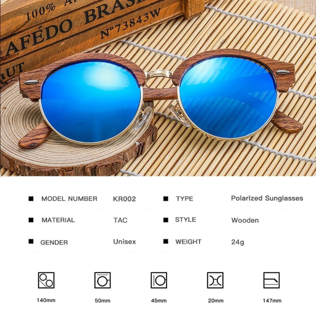 Wood Retro Round Semi-Rimless Sunglasses【BJ0523】