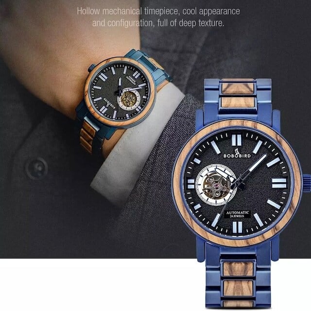 [5atm] Wooden Mechanical Watch - Luxury Blue【BJ2419】