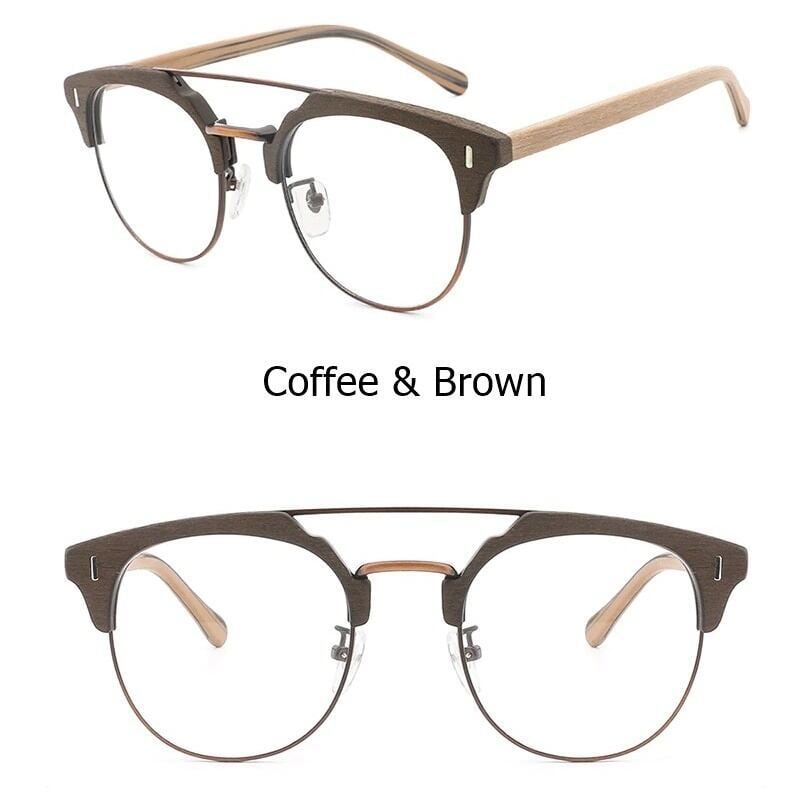 Wood grain glasses - Brow × Metal（木目とメタルのブロウメガネ）【BJ0011】