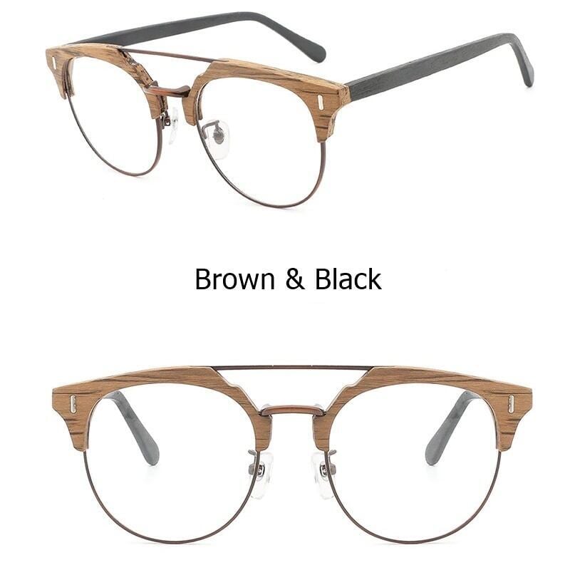 Wood grain glasses - Brow × Metal（木目とメタルのブロウメガネ）【BJ0011】