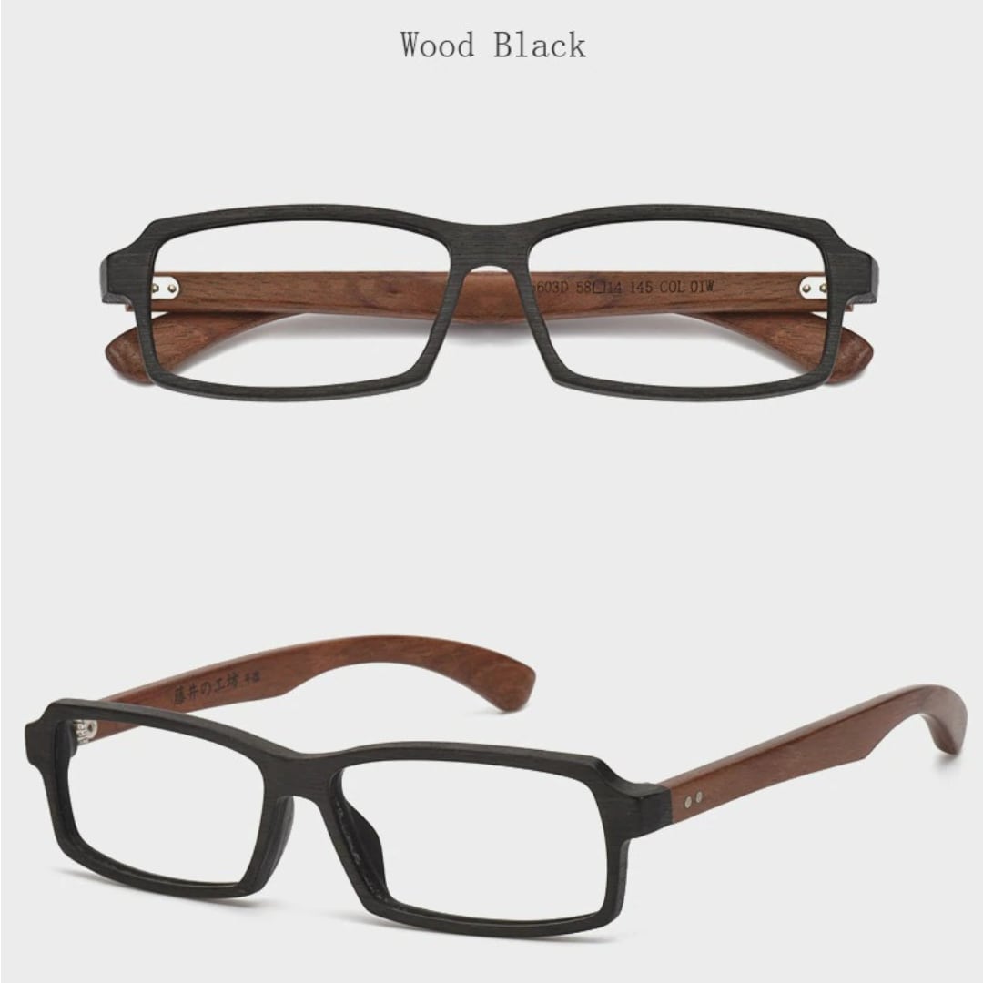 Wooden Square Plain Glasses（木製テンプルのスクエアメガネ）【BJ0003】