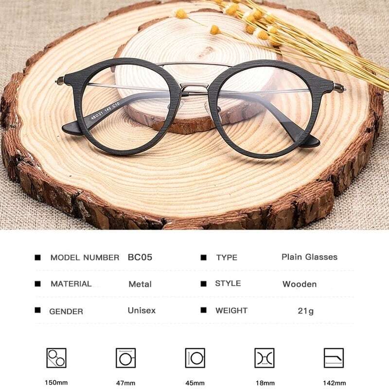 Wood grain glasses - Boston × Metal（木目とメタルのボストンメガネ）【BJ0132】