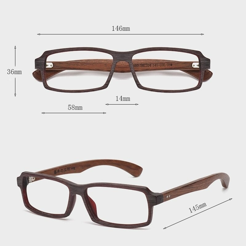Wooden Square Plain Glasses（木製テンプルのスクエアメガネ）【BJ0003】