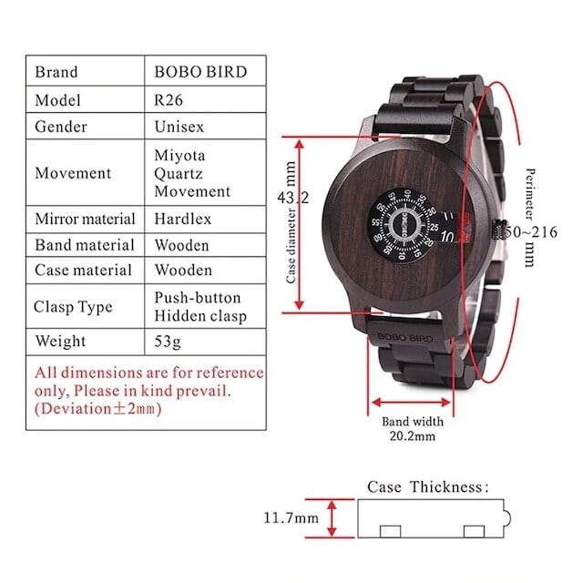 [3atm] Wooden watch - Number Spin【BJ0124】