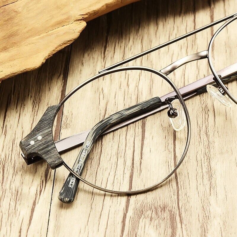 Wood grain glasses - Boston × Metal（木目とメタルのボストンメガネ）【BJ0131】