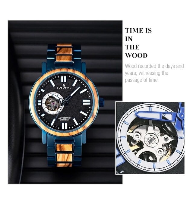 [5atm] Wooden Mechanical Watch - Luxury Blue【BJ2419】