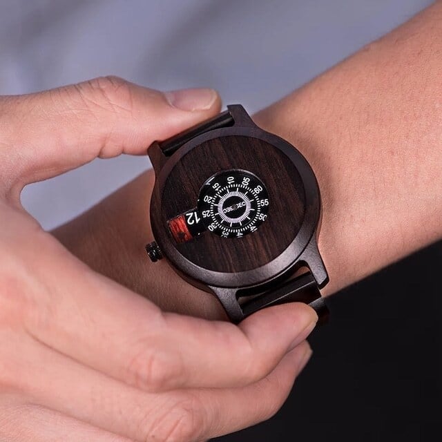 [3atm] Wooden watch - Number Spin【BJ0124】