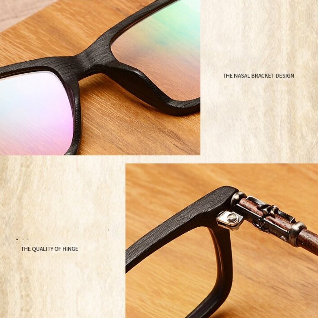 Wooden Square Clever Glasses（木製テンプルのスクエアメガネ）【BJ0285】